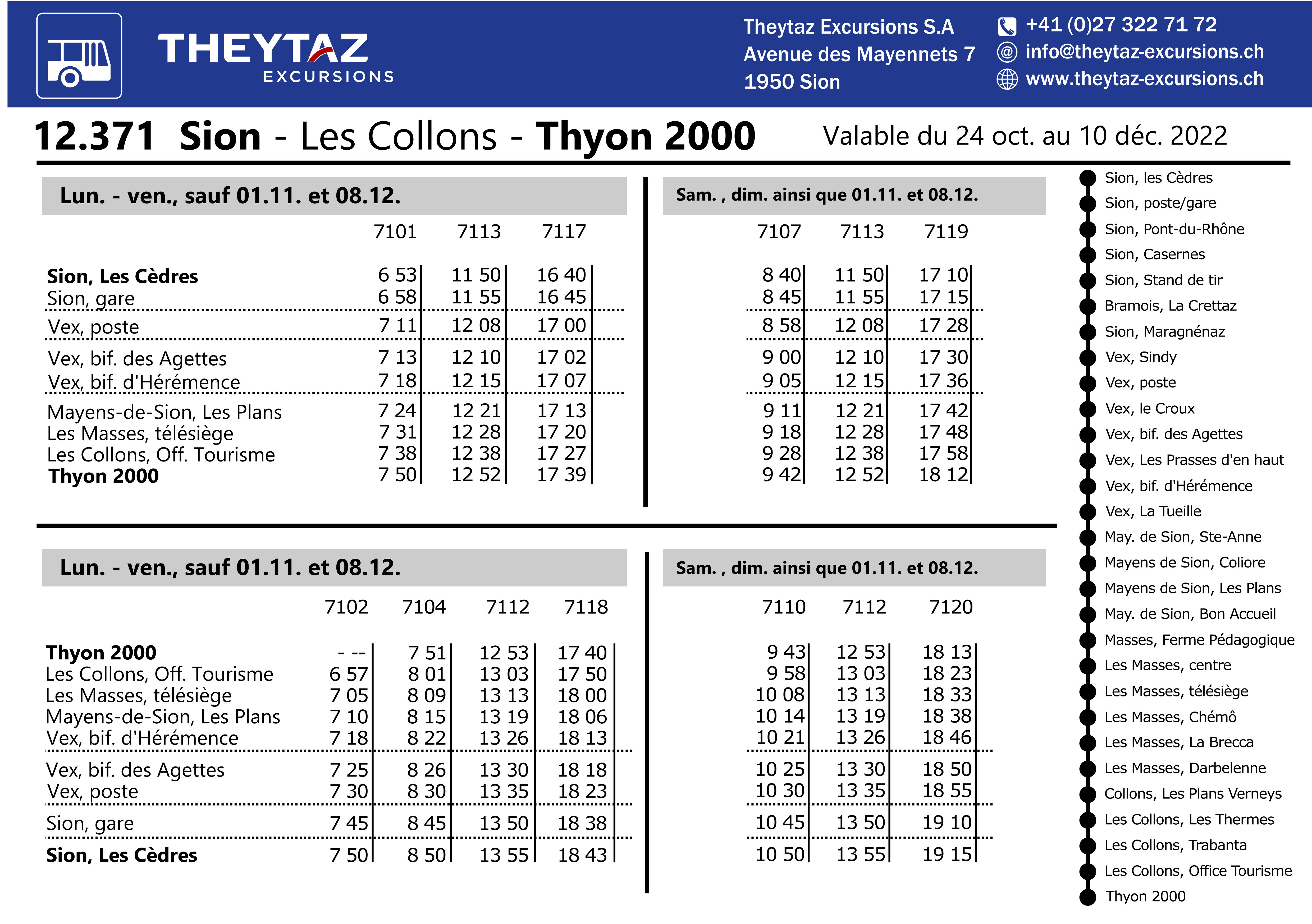 HORAIRE Theytaz Excursions