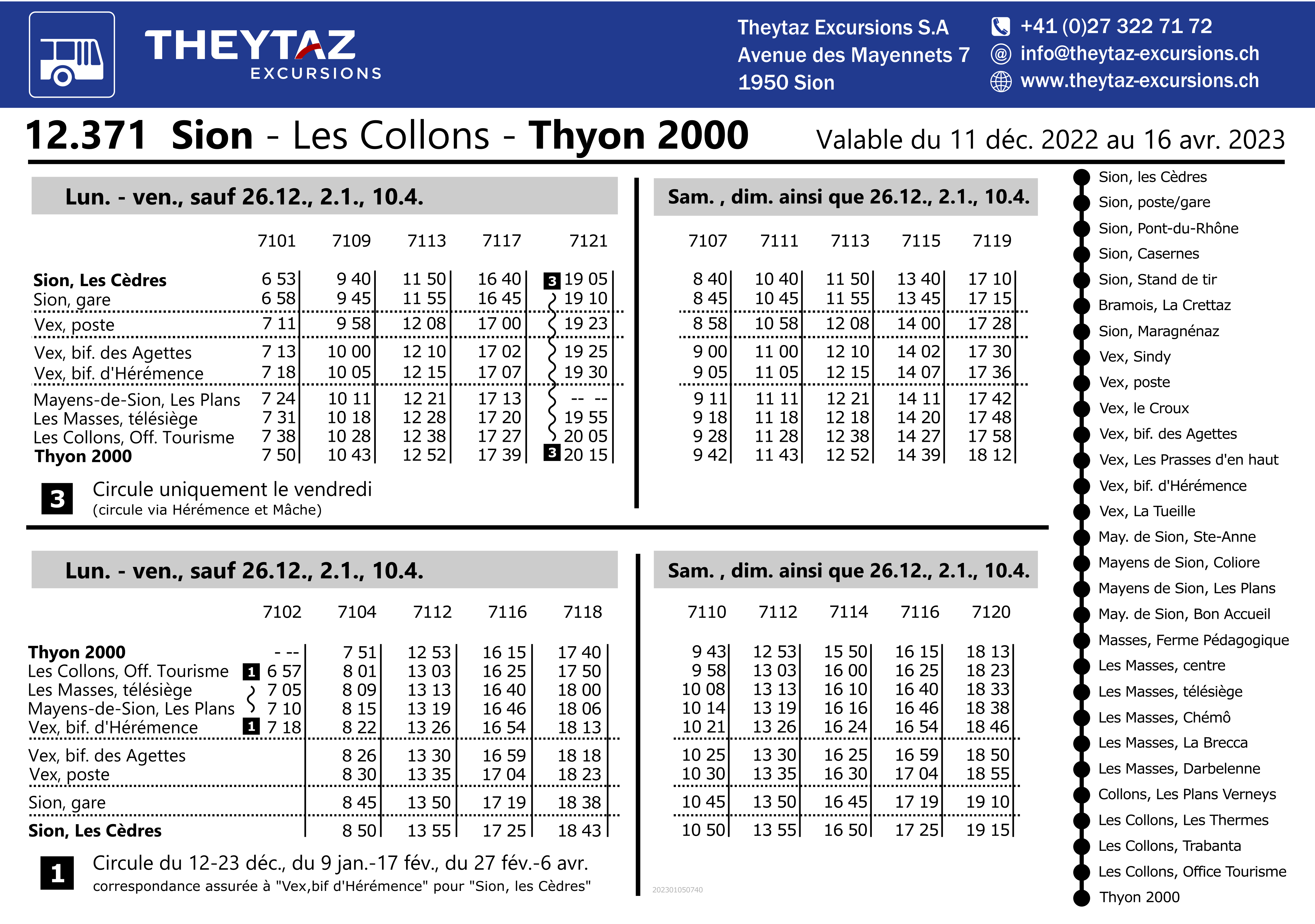 HORAIRE Theytaz Excursions