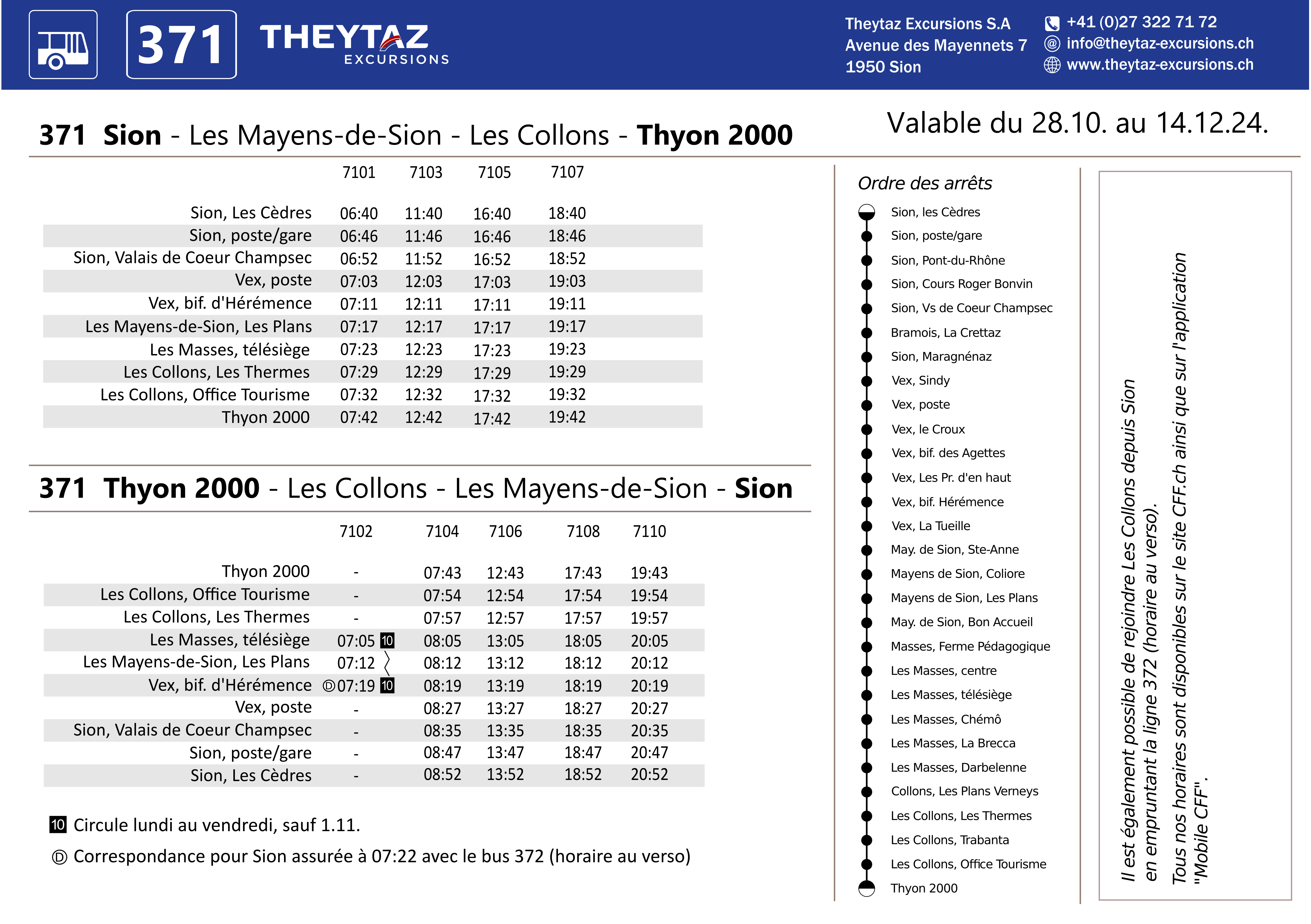 HORAIRE Theytaz Excursions
