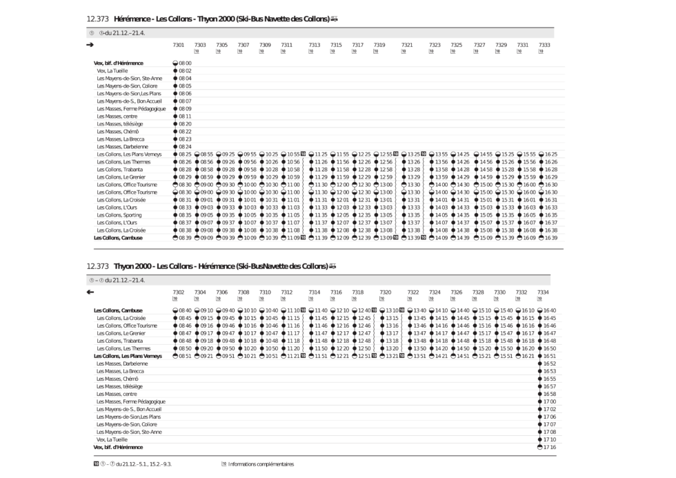 HORAIRE Theytaz Excursions